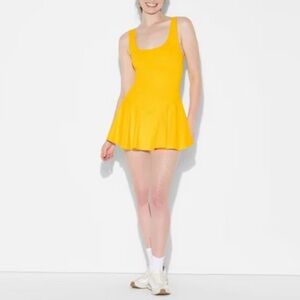 Wild Fable Yellow Game Day Lace Drop Waist Mini Skater Dress